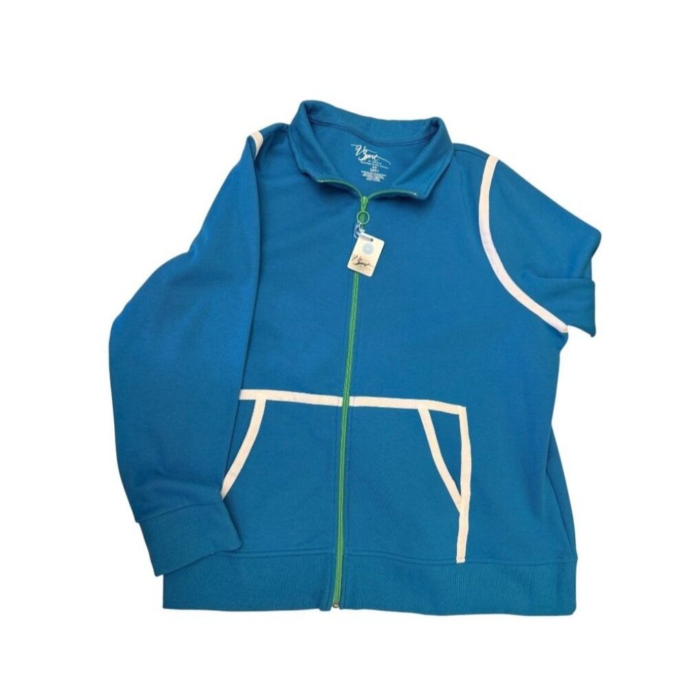 V Sport By Venezia Blue White Trim Full Zip Athletic Jacket Size 22/24 - Picture 2 of 6